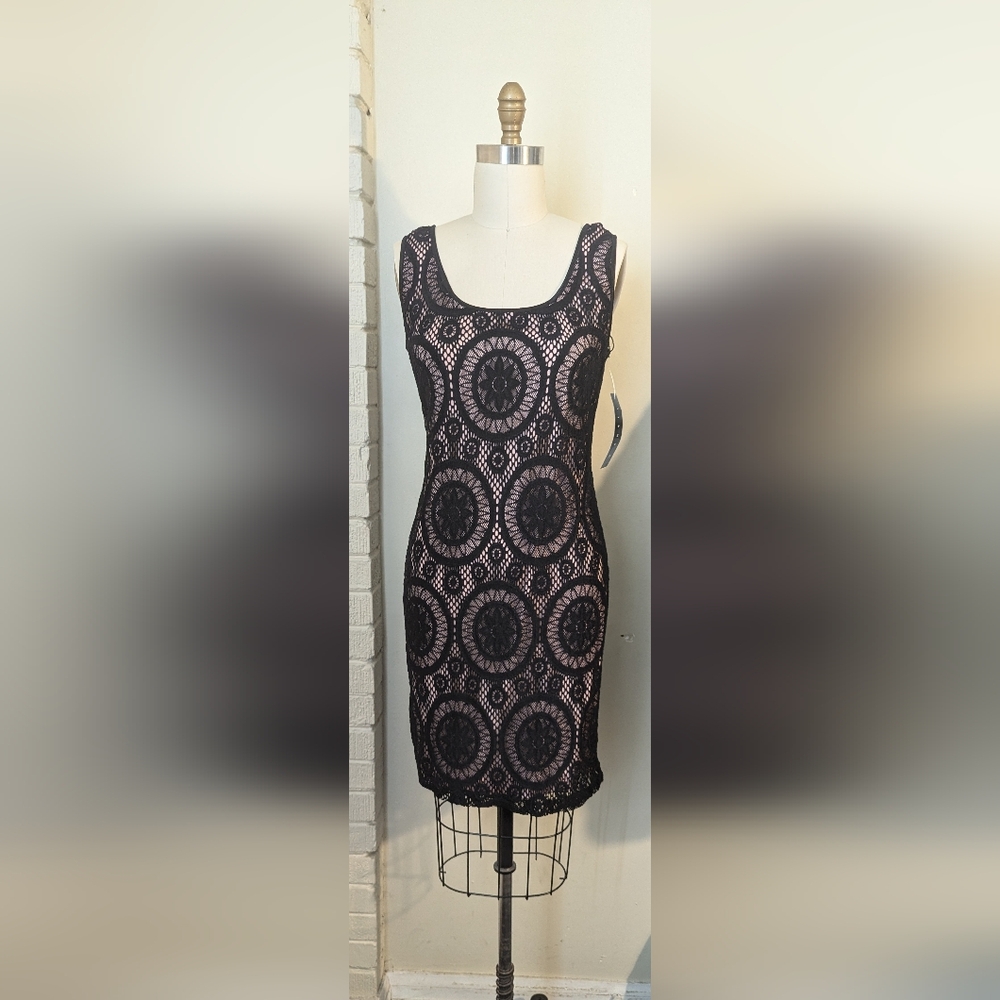 Tiana black lace with pink underlay tank dress